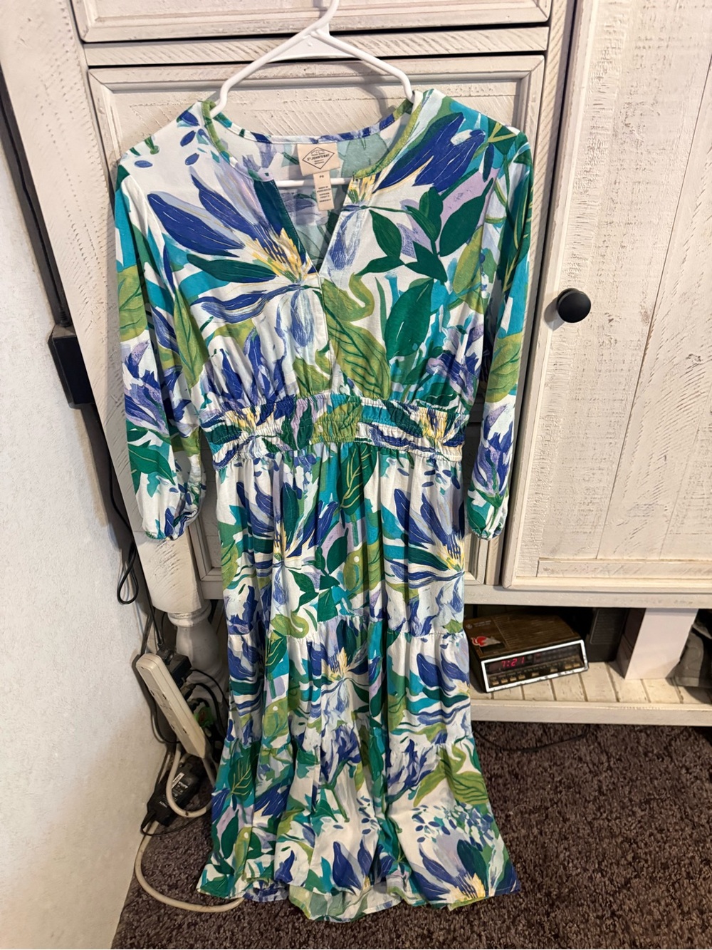 Floral V-Neck Maxi Dress in Blue & Green